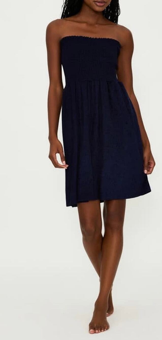 Beach Riot Lilee Strapless Smocked Cover-Up Dress (New) navy